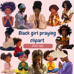 Black Girl Praying Clipart Bundle: Christian Faith Graphics (PNG Digital Download)