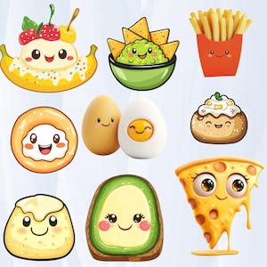 200 Kawaii Fast Food Clipart PNG Bundle ,Cute Donuts, Burgers, Fries, Pizza cliparts Soda and More, Adorable Cartoon Food, Instant download