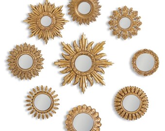 Ornate Gold Convex Mix Set of 9 Mini Mirrors