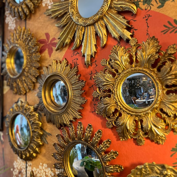 Gold Convex and Flat Mini Mirrors - Sizes Range from 13.7 cm Smallest to 25cm Largest.