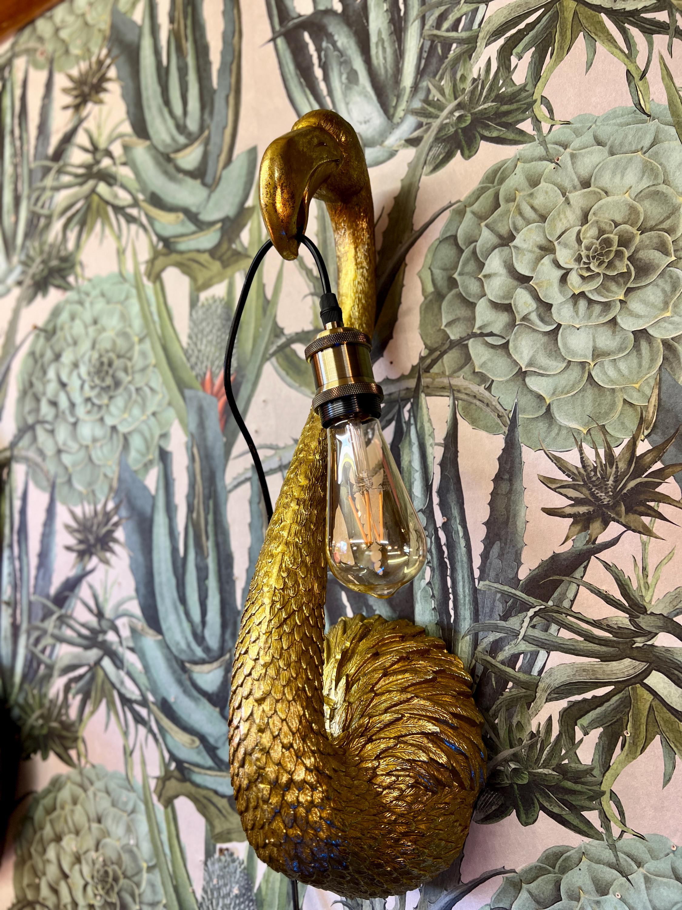 Antique Gold Flamingo Head Wall Lamp - Etsy