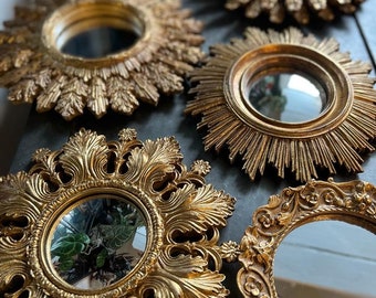 Ornate Gold Convex Mix Collection of Mini Mirrors