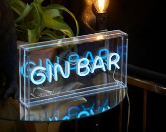 LED Neon Akryl Ljuslåda - GIN BAR Blå