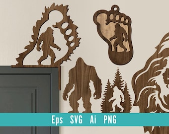 Bigfoot laser cut Bundle, Bigfoot svg, Sasquatch Laser Cut SVG Ai Files, Cricut, CNC, Vector, Engraving, Instant Download