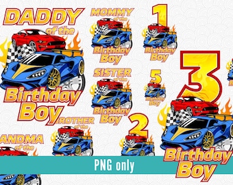 Racing Car birthday boy family matching PNG sublimation bundle, Sport Car birthday png, Racing car birthday numbers