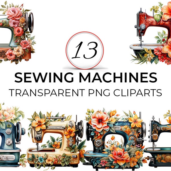 Sewing clipart, Floral clipart, Commercial Use, Sewing machine