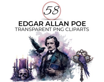 58 Edgar Allan Poe clip arts, Gothic art, Halloween clipart, Raven art