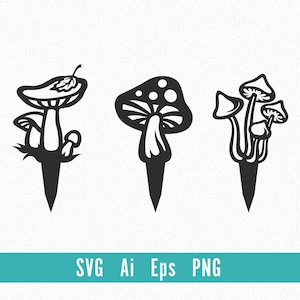 Mushrooms Laser Cut SVG Ai Files, Mushroom Garden Stake Svg, Cricut, CNC, Vector, Engraving, Instant Download Garden Art svg vector