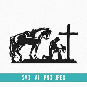 Praying cowboy svg, Cowboy kneeling praying, cowboy and horse, cowboy svg png eps Laser Cut SVG Ai Files, Cricut, CNC, Engraving