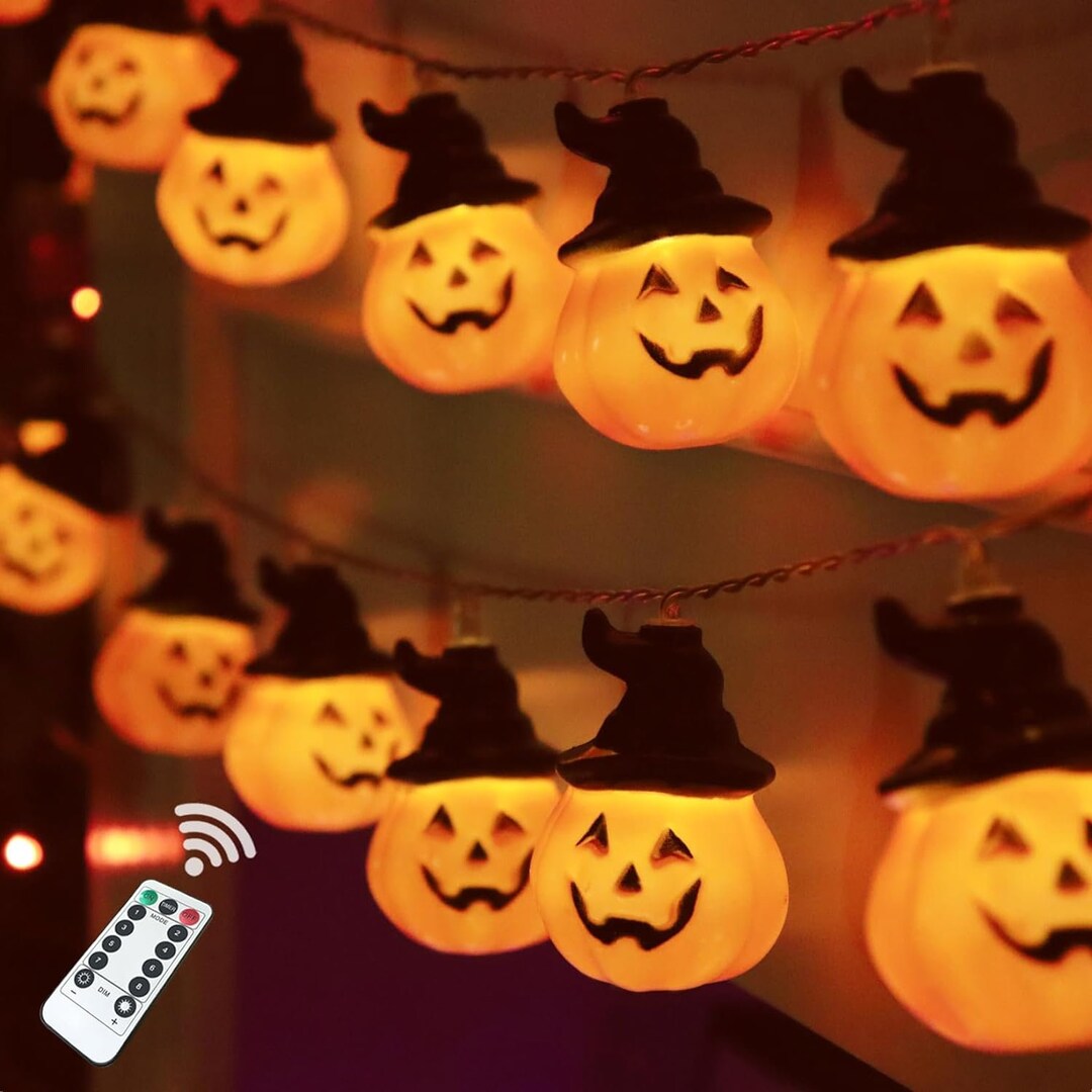 20 LED 16.4FT Halloween Pumpkin String Lights With Witch Hat Etsy