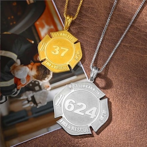 Custom Firefighter Necklace with Number & Department | Personalized Firefighter Badge Necklace | Gift for Firefighter