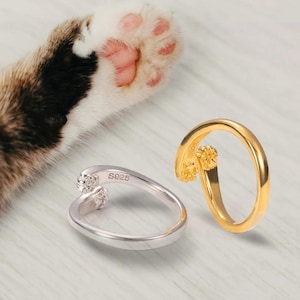 Sterling Silver Cat Paw Hug Ring: Engraved Feline Jewelry