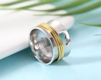 Personalized Brass Spinner Ring with Heart Cutout | Anxiety Fidget Jewelry