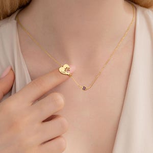 Personalized Name Engraved Paw Print Heart Necklace|Custom Birthstone Necklace|Heart Shaped Paw|Pet Memorial Jewelry|Minimalist Paw Necklace
