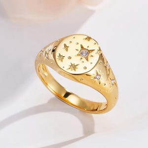 Personalized Orion Star Engraved Birthstone Ring | Custom Sterling Silver 925 Star Signet Ring | Constellation Ring | Birthday Gift for Her