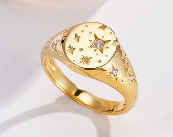 Anillo con sello de estrella de Orión personalizado / Piedra natal de plata esterlina