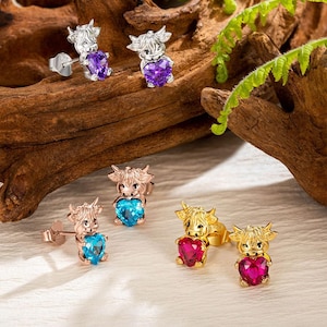 Custom Birthstone Highland Cow Stud Earrings | Personalized Sterling Silver 925 Scottish Highland Cow Animal Earrings |  Animal Jewelry Gift