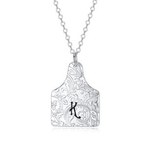 Personalized Cattle Tag Name Necklace with Initial | Sterling Silver 925 Brand Necklace | Cowgirl&#39;s Jewelry | Women&#39;s Gift | Pendant Gift