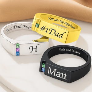 Personalized Men&#39;s Ring with Birthstones | Custom Name Engraving | Men&#39;s Sentimental Jewelry |Father&#39;s Day Jewelry |Gifts for Father and Dad