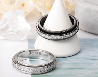 Crystal Brass Spinner Ring | Personalized Fidget, Meditation, Anxiety Relief