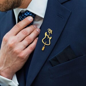 Personalized Guitar Lapel Pin: Sterling Silver or Steel, Custom Initials
