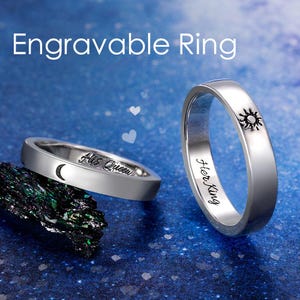 Personalized Sun and Moon Couple Ring|Custom Engraved Sun and Moon Couple Ring|promise ring|Engraved Matching Ring for Couple|Valentine Gift