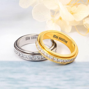 Custom Spinner Ring with Crystal | Brass Fidget Ring | Personalized Yoga Meditation Ring for Women Men Anti Anxiety/Stress