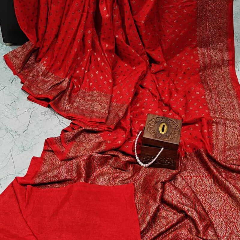 Banarasi x Georgette Saree - Olive x Gold main image 1