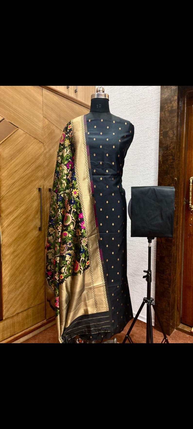 Banarasi Silk Suit: Zari Weaving Salwar Kameez with Kimkhab Dupatta image 8