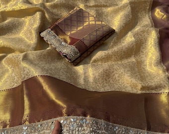Banarasi Soft Tissue Silk Saree with Heavy Handwork Lace Border & Rich Zari Weaving