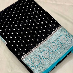 Georgette Banarasi Seide Saree: Party Wear, gewebtes Design