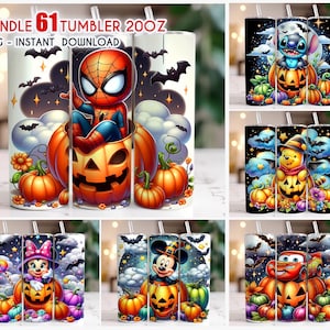 Halloween-Zeichentrickfiguren Bundle Tumbler Wrap, 20 Unzen gerader Becher, Spiderman Tumbler Wrap, Spooky Season, Stitch Halloween Tumbler