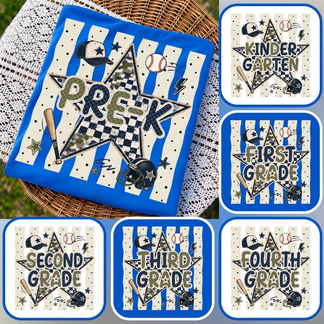 Star Camo Back to School Boys PNG Bundle, Kindergarten Kid Design, First Day Pencil PNG, P