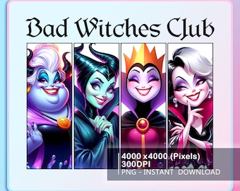 Bad Witches Club Png, Halloween Costume, Vintage Villain Gang Png, Villains Wicked Png, Family Trip Png, Trick Or Treat Png