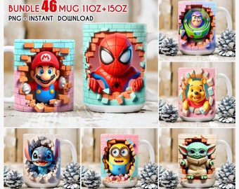 Paquete envoltura de taza de personaje de superhéroe 3D, envoltura de taza de 11 oz 15 oz, taza de Spiderman, sublimación de taza, taza de Vengadores, descarga instantánea png