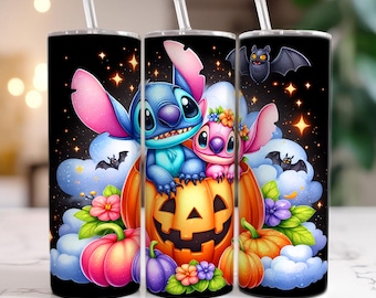 Stitch Angel Spooky Vibes Halloween Png, Design de casal Halloween, Design de sublimação de ponto, Download de impressão de casal Tumbler Png