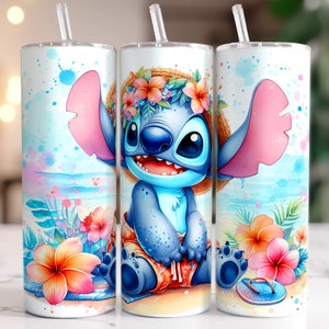 Stitch Floral Summer Vibes Tumbler, Kolorowy Cartoon Tumbler Wrap, 20oz Tumbler Wrap, Summer Beach Tumbler, Floral Tumbler, Plik cyfrowy PNG