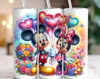 Lindo vaso de San Valentín de ratón, diseño de sublimación del día de San Valentín, vaso mágico del día de San Valentín, vaso recto de 20 oz, descarga instantánea