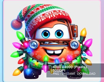 Matter Christmas Lights Png, Cartoon Cars Christmas png, Christmas Png, Lightning Mcqueen Cars Winter Vibes Png Digital Download