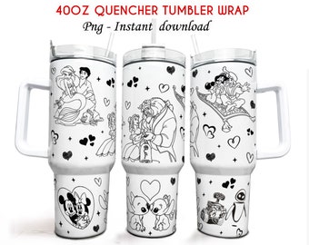 Cartoon Couple 40oz Tumbler Wrap, Princess Couple Tumbler Wrap, 40oz Quencher Tumbler, Full Tumbler Wrap, Digital Download, Png Download