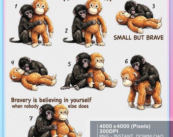 Punch Baby Monkey PNG Bundle, Viral Emotional Plush Monkey Pack, Lonely Cute Monkey Png, Dear Punch Inspired Png, Digital Download