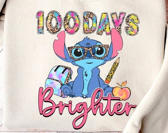 Stitch 100 Days Brighter, Happy 100 Days Of School Png Shirt, Stitch 100 Days Of School, Back To School Png, Kid Shirt Print DTF