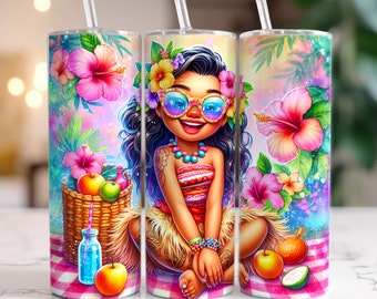 Moana Floral Tumbler Wrap PNG, 20oz Skinny Tumbler, Moana Princess Beach Tumbler, Summer Vibes Tumbler PNG, Tumbler Print, PNG Digital File
