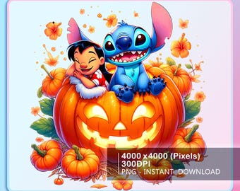 Calabaza de Halloween de Stitch PNG, Temporada espeluznante de Stitch, Diseño de vibraciones otoñales de Stitch, Halloween PNG, Impresión digital DTF, Descarga instantánea