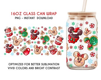 Christmas Snack Can Glass, 16oz Libbey Can, Christmas 16oz, Cartoon 16oz, Merry Christmas, Christmas Vibes, Png Download, Sublimation Design