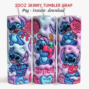 3D Inflated Stitch Valentine Tumbler, 20oz Skinny Tumbler, 3D Puffy Valentine Tumbler, Stitch Valentine Tumbler, Tumbler Png,Insant Download image 2