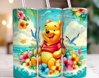 Cartoon Pooh Pool Summer Tumbler Wrap, Pooh Tumbler, 20oz Skinny Tumbler, Summer Tumbler, Pooh Png, Instant Download