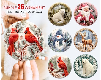 Christmas Round Ornament Sublimation Designs Bundle, Christmas PNG Bundle, Round Christmas Ornament PNG Designs, Ornament Digital Download