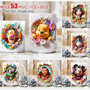 Bundle 54 Spring Cartoon Mug Wrap, 3D Spring Floral Mug, 3D Cartoon Mug, Full Mug Wrap, Sublimation Mug, Instant Download zdjęcie 2