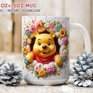 3D Cartoon Frühlingsbecherverpackung, 11 Unzen 15 Unzen Becherverpackung, Karikaturbecher Sublimation, 3D-Becherverpackung, Pooh Bär Becherverpackung, Frühlingsbechergeschenk, digitaler Download